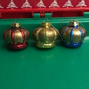 Set of 3 Colored Crown Ornaments